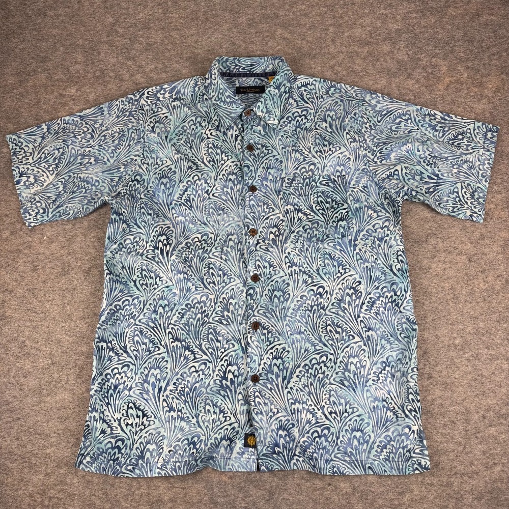 Pete Huntington Button Up Hawaiian Shirt Pocket Cotton Blue Mens Medium M